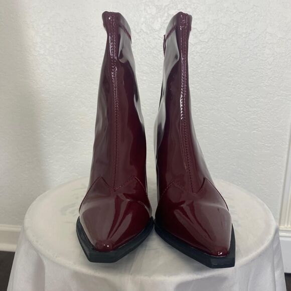 Vampy Bratty Kitten Heel Shiny Burgundy Stiletto Boots EU 38 US 7.5 - Picture 5 of 8